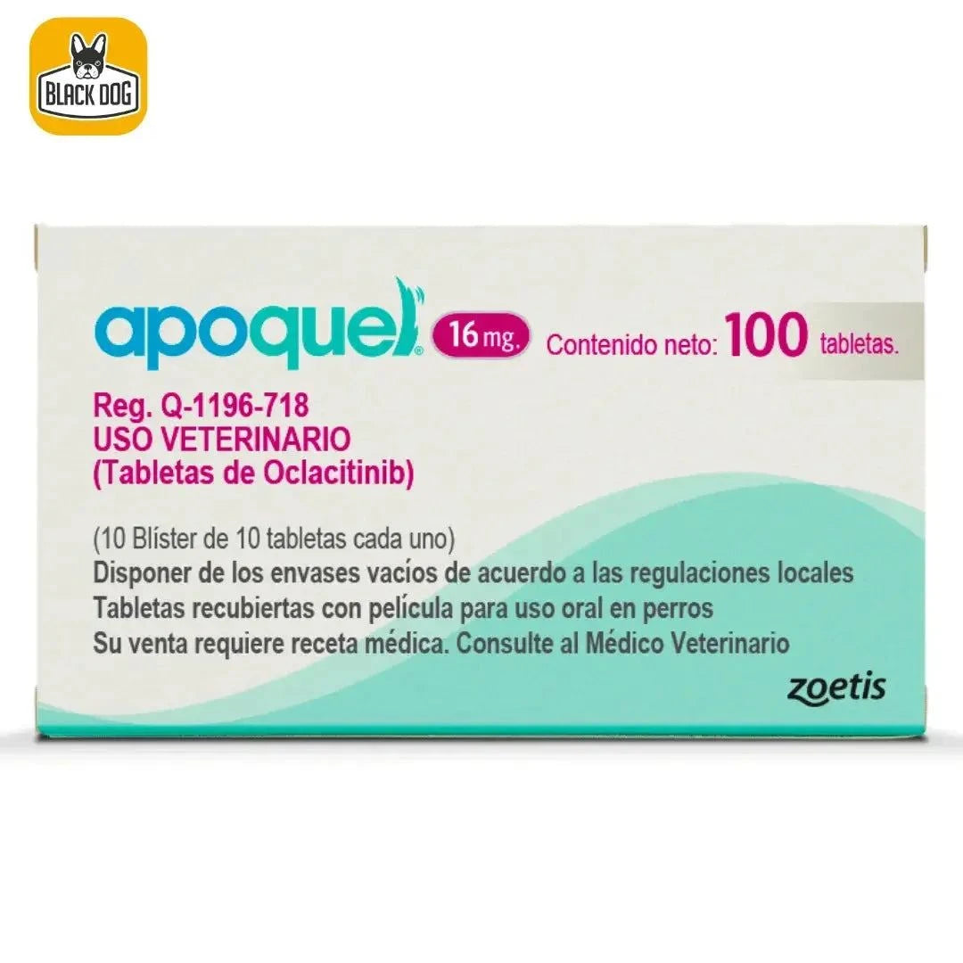 Caja de Apoquel 16mg para perros. 100 tabletas uso veterinario Zoetis vendida por PET WORLD