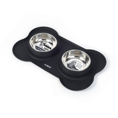 DUET stainless steel bowls with silicone mat 400ml x 2 - Black - Black Dog Panamá