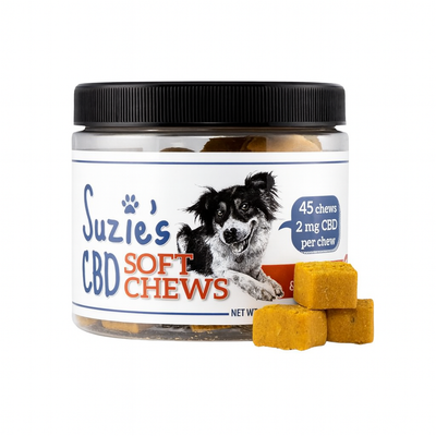 Suzie's CBD Soft Chews Premios Suaves con Pollo y Cúrcuma para Perros – 4 oz