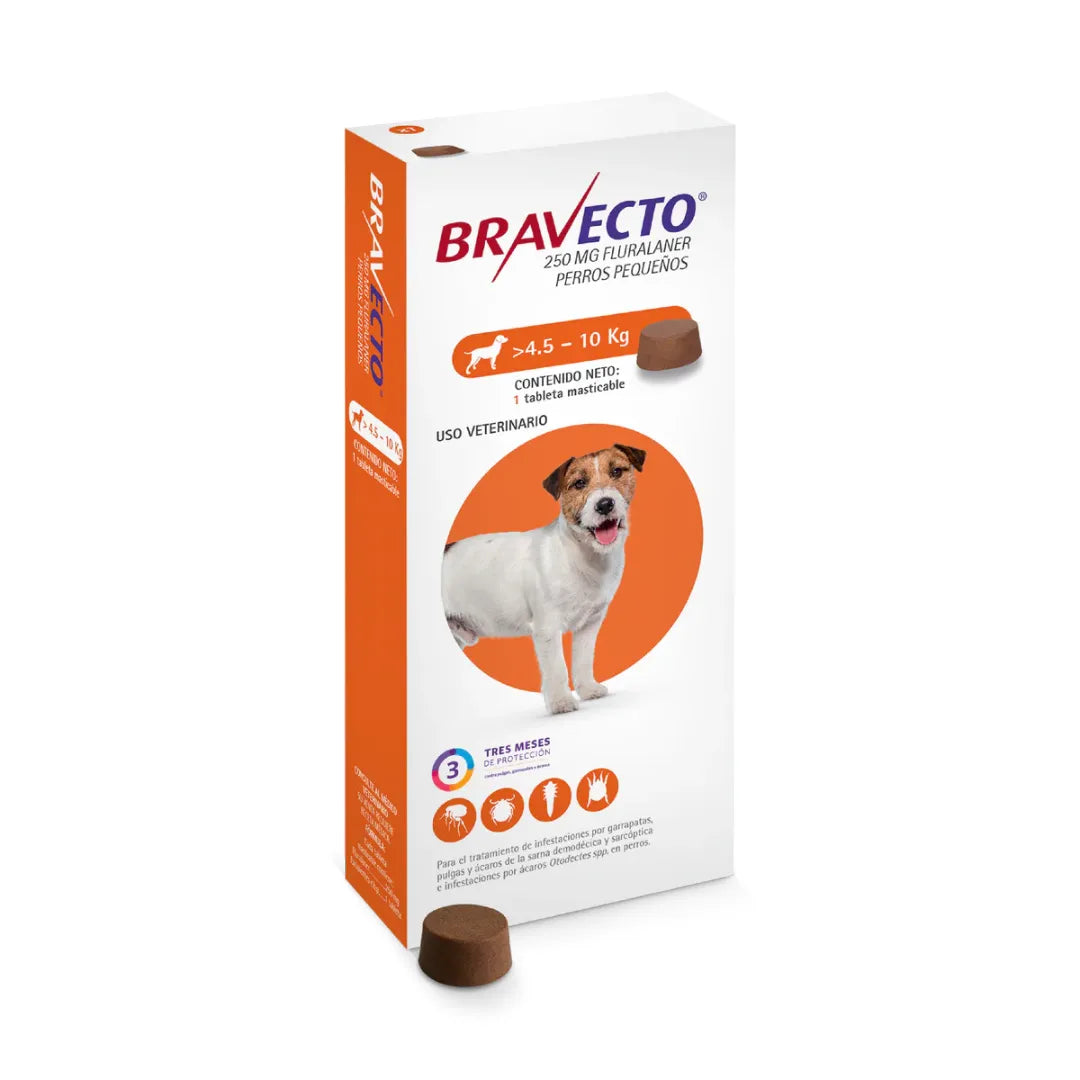 Bravecto 250 mg Tableta Antiparasitaria 4.5-10 kg | Black Dog Bravecto 250 mg Tableta Antiparasitaria 4.5-10 kg | Black Dog