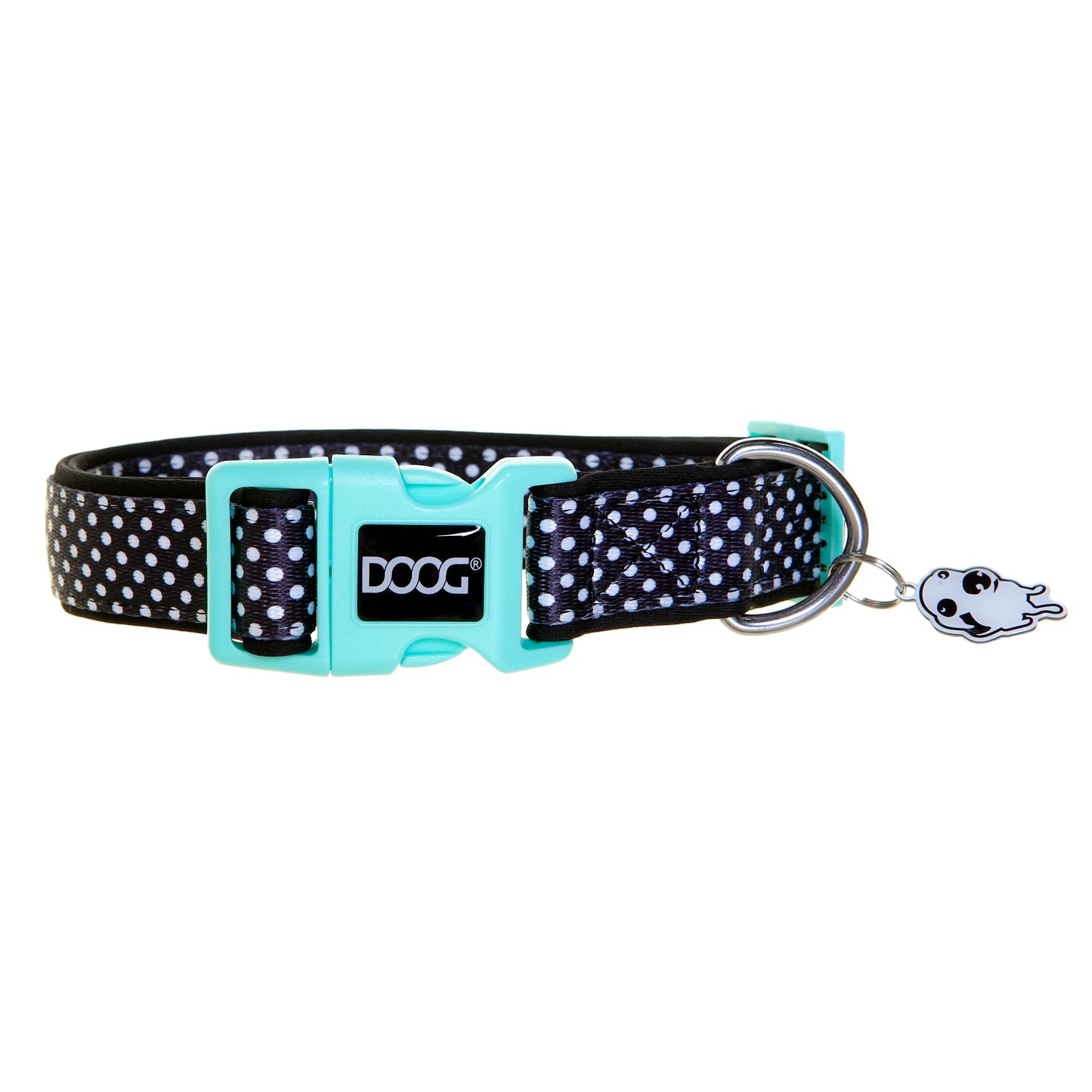 DOOG COLLAR BLACK W/WHITE DOTS L
