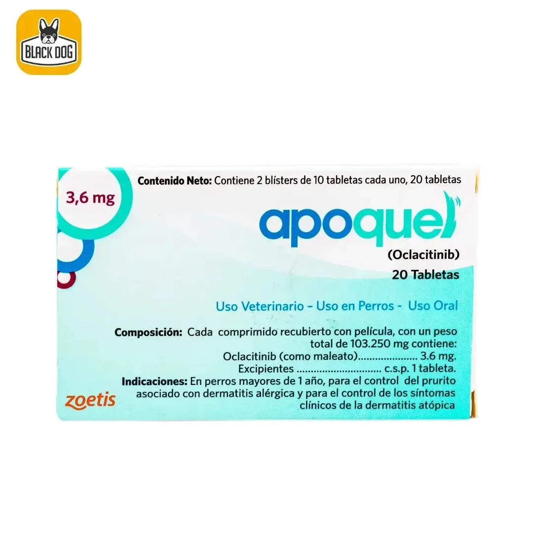 Caja de Apoquel 3.6 mg para perros Panamá 20 tabletas uso veterinario contra prurito y dermatitis atópica