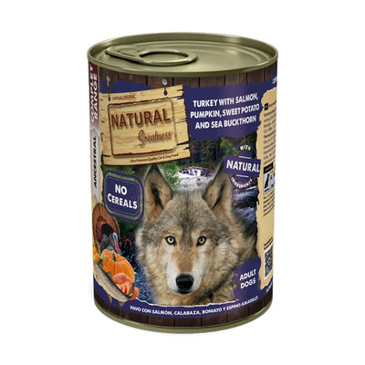 NGD PAVO CON SALMON, CALABAZA, BONIATO Y ESPINO AMARILLO 400G - Black Dog Panamá