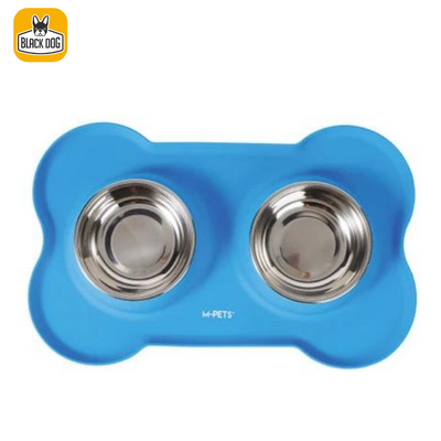 DUET stainless steel bowls with silicone mat 400ml x 2 -Blue - Black Dog Panamá