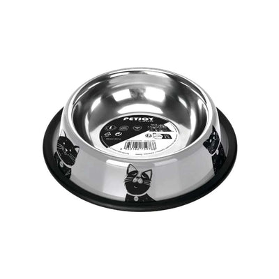 PETJOY CatFamily Stainless Bowl with Rubber Edge L - Black & White 910 ml - Black Dog Panamá