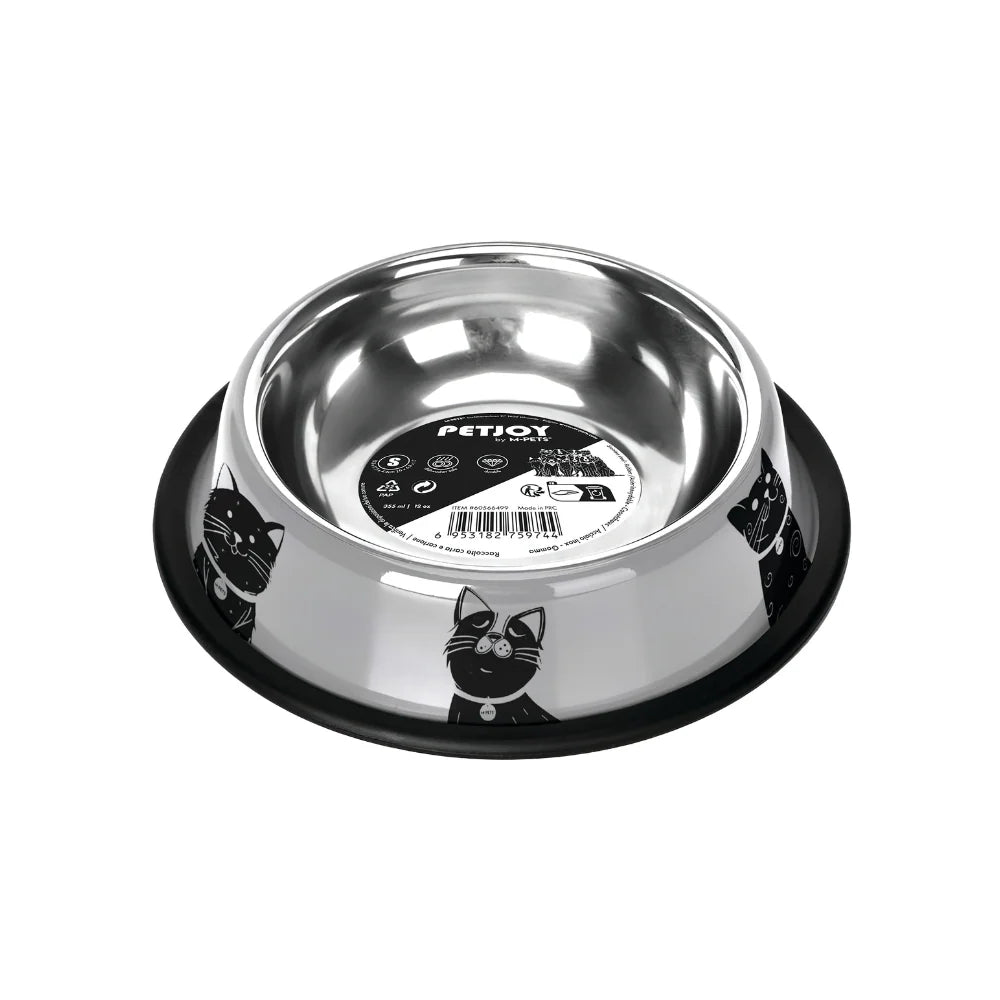 PETJOY CatFamily Stainless Bowl with Rubber Edge M - Black & White 610 ml - Black Dog Panamá