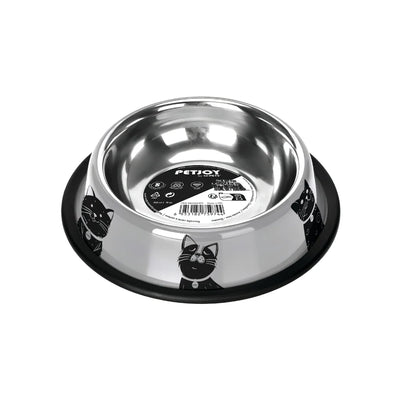 PETJOY CatFamily Stainless Bowl with Rubber Edge M - Black & White 610 ml - Black Dog Panamá