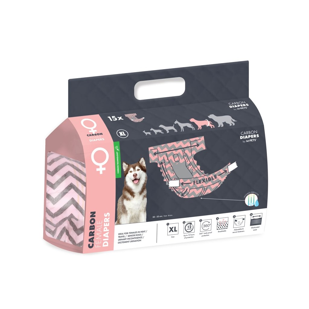 M-Pets Carbon Diapers - Female Dog - (xl) - 15 Pcs