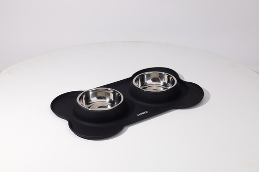 M-pets Duet Stainless Steel Bowls With Silicone Mat 200ml X 2 - Black