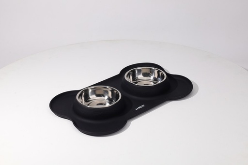 M-pets Duet Stainless Steel Bowls With Silicone Mat 200ml X 2 - Black