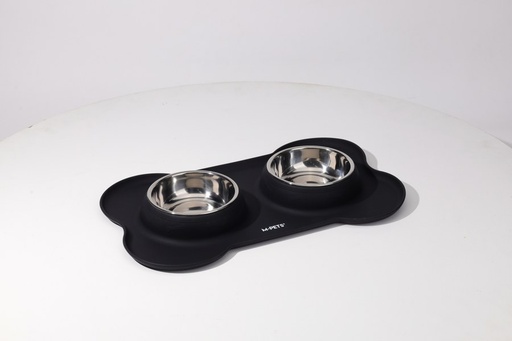 M-pets Duet Stainless Steel Bowls With Silicone Mat 200ml X 2 - Black