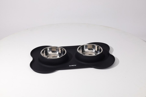M-pets Duet Stainless Steel Bowls With Silicone Mat 200ml X 2 - Black