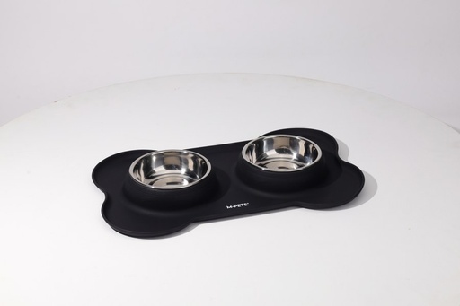 M-pets Duet Stainless Steel Bowls With Silicone Mat 200ml X 2 - Black