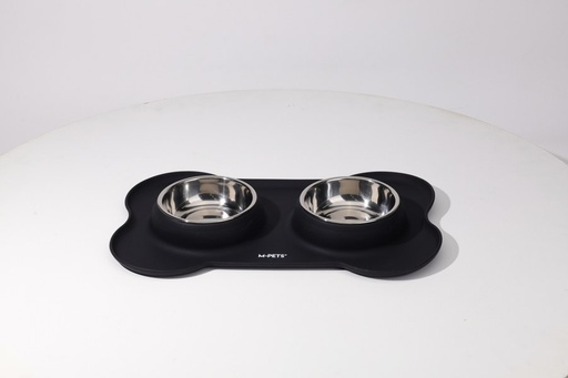 M-pets Duet Stainless Steel Bowls With Silicone Mat 200ml X 2 - Black