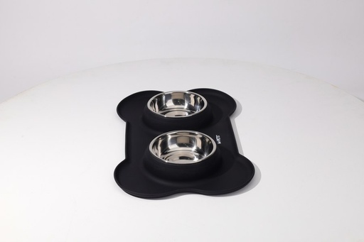 M-pets Duet Stainless Steel Bowls With Silicone Mat 200ml X 2 - Black