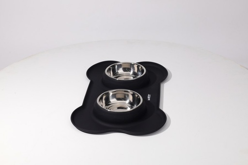 M-pets Duet Stainless Steel Bowls With Silicone Mat 200ml X 2 - Black
