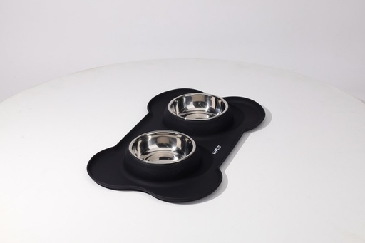 M-pets Duet Stainless Steel Bowls With Silicone Mat 200ml X 2 - Black