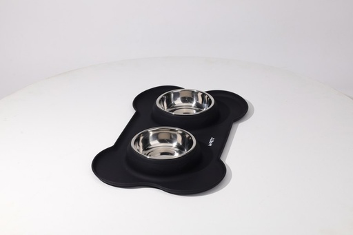M-pets Duet Stainless Steel Bowls With Silicone Mat 200ml X 2 - Black