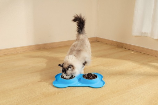 M-pets Duet Stainless Steel Bowls With Silicone Mat 400ml X 2 -Blue
