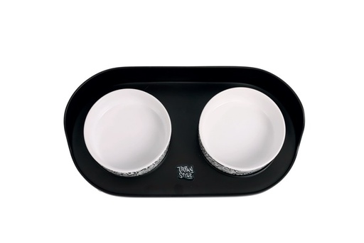 M-pets Altitude Urban Style Double Raised Pet Bowl Black&white