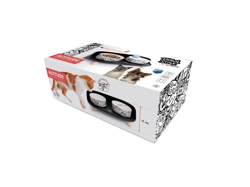 M-pets Altitude Urban Style Double Raised Pet Bowl Black&white