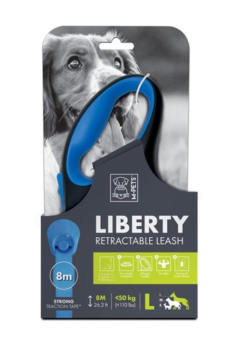 M-pets Liberty Dog Retractable Leash Blue - L / Blue