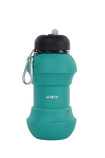 M-pets On The Road Foldable Dog Water Bottle 200ml-550ml 2 In 1 Turquoise Blue Color