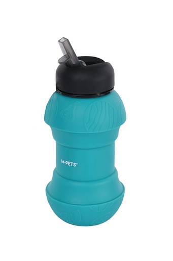 M-pets On The Road Foldable Dog Water Bottle 200ml-550ml 2 In 1 Turquoise Blue Color