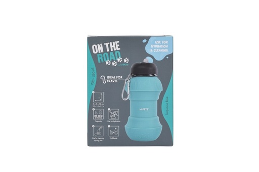 M-pets On The Road Foldable Dog Water Bottle 200ml-550ml 2 In 1 Turquoise Blue Color