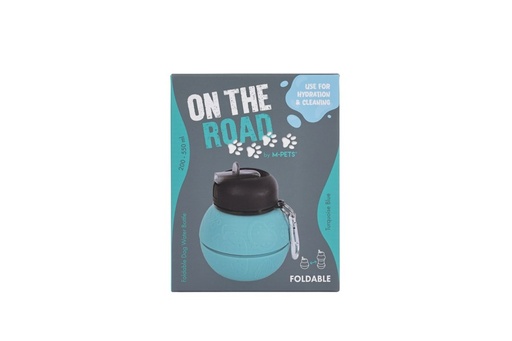 M-pets On The Road Foldable Dog Water Bottle 200ml-550ml 2 In 1 Turquoise Blue Color