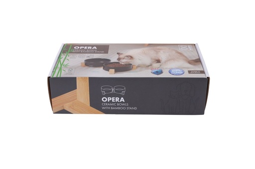 M-pets Opera Ceramic Bowls With Bamboo Stand 2x350ml - Black