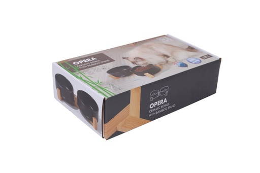 M-pets Opera Ceramic Bowls With Bamboo Stand 2x350ml - Black