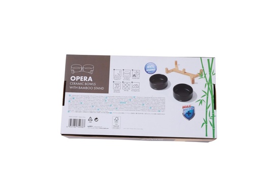 M-pets Opera Ceramic Bowls With Bamboo Stand 2x350ml - Black