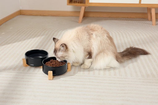 M-pets Opera Ceramic Bowls With Bamboo Stand 2x350ml - Black