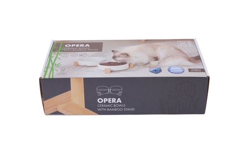 M-pets Opera Ceramic Bowls With Bamboo Stand 2x350ml - White