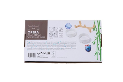 M-pets Opera Ceramic Bowls With Bamboo Stand 2x350ml - White
