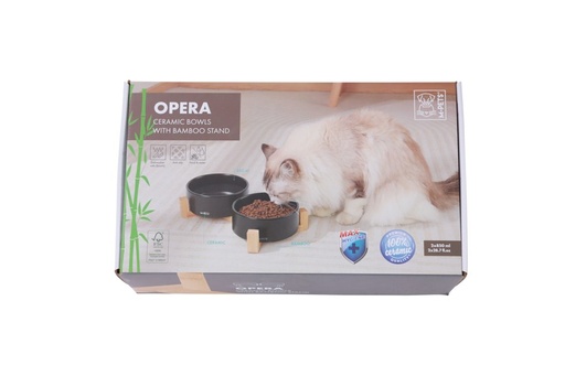 M-pets Opera Ceramic Bowls With Bamboo Stand 2x850ml - Black
