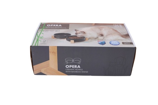 M-pets Opera Ceramic Bowls With Bamboo Stand 2x850ml - Black