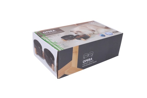 M-pets Opera Ceramic Bowls With Bamboo Stand 2x850ml - Black