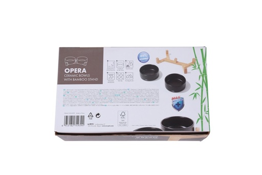 M-pets Opera Ceramic Bowls With Bamboo Stand 2x850ml - Black