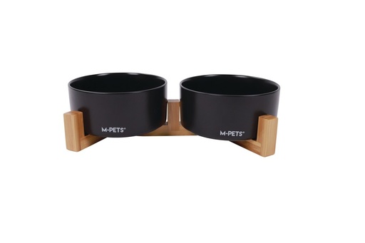 M-pets Opera Ceramic Bowls With Bamboo Stand 2x850ml - Black