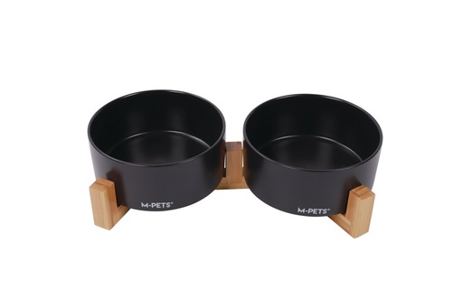 M-pets Opera Ceramic Bowls With Bamboo Stand 2x850ml - Black
