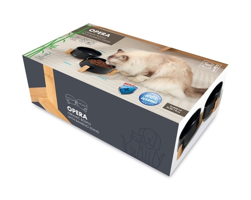 M-pets Opera Ceramic Bowls With Bamboo Stand 2x850ml - Black