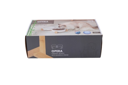 M-pets Opera Ceramic Bowls With Bamboo Stand 2x850ml - White