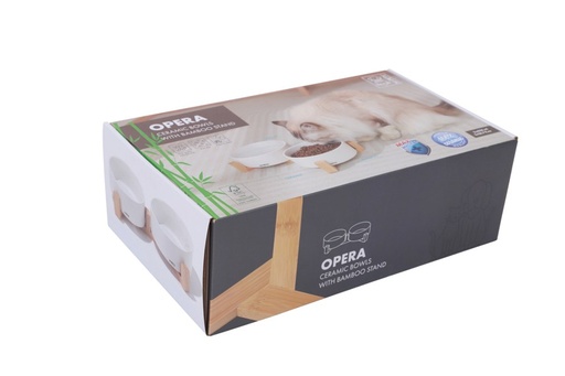 M-pets Opera Ceramic Bowls With Bamboo Stand 2x850ml - White
