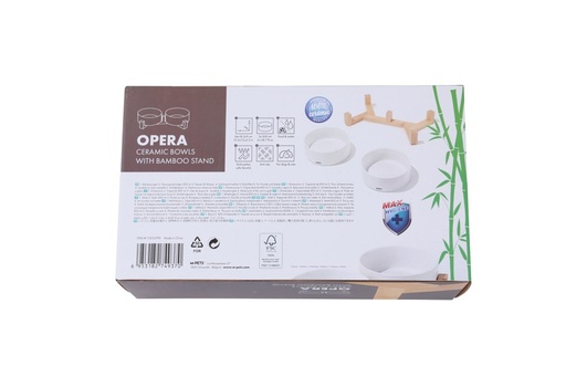 M-pets Opera Ceramic Bowls With Bamboo Stand 2x850ml - White