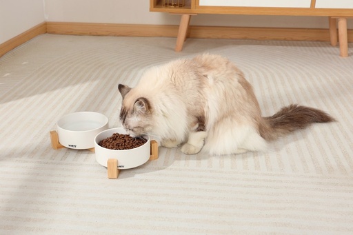 M-pets Opera Ceramic Bowls With Bamboo Stand 2x850ml - White