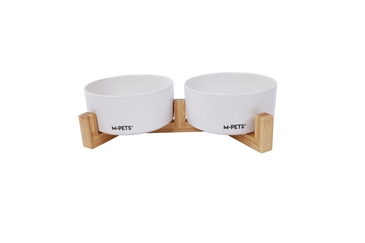 M-pets Opera Ceramic Bowls With Bamboo Stand 2x850ml - White