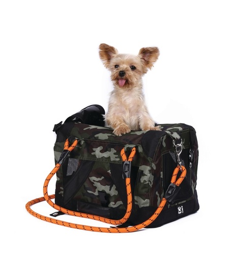 M-pets Remix Travel Carrier 2 In 1 With Leash/shoulder Belt - Camouflage & Orange