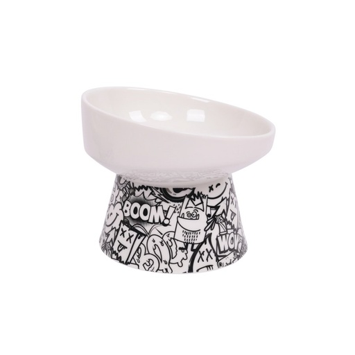 M-pets Urbanstyle Tilt'd Raised Ceramic Bowl Black & White - L